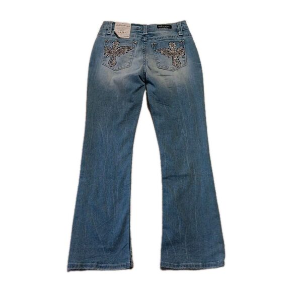 Stella In Dreams Mid-Rise Jeans Juniors 13x30 Bootcut Sequin Embroidered Cross - Picture 3 of 9